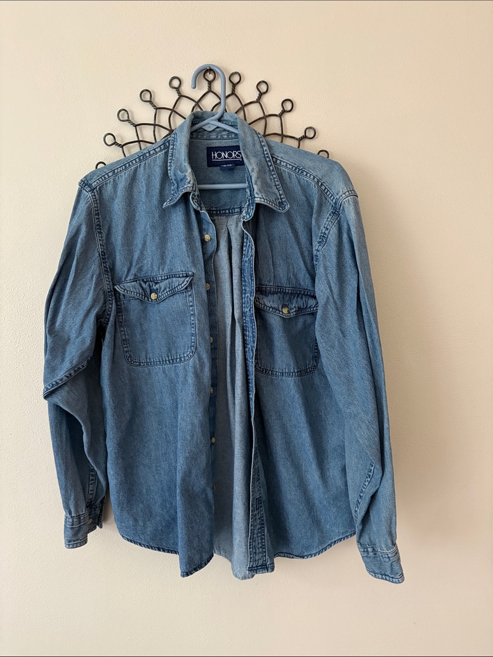 Vintage Denim Button-Down Shirt - Light Blue
